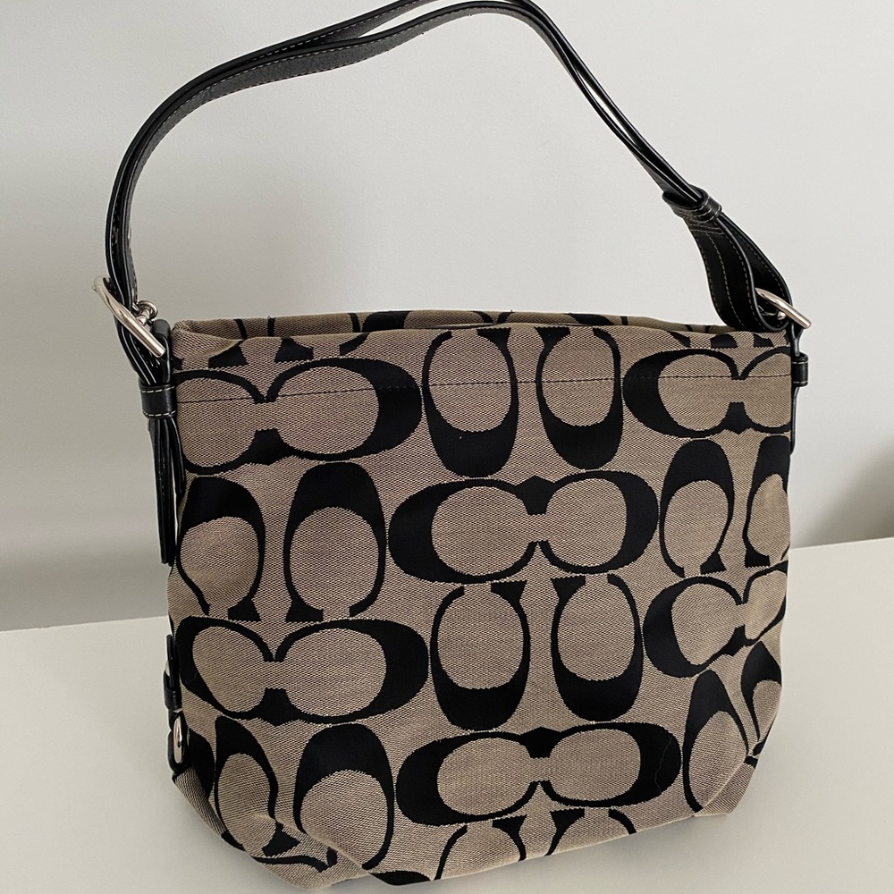 Coach Black Signature Canvas Hobo Bag Large